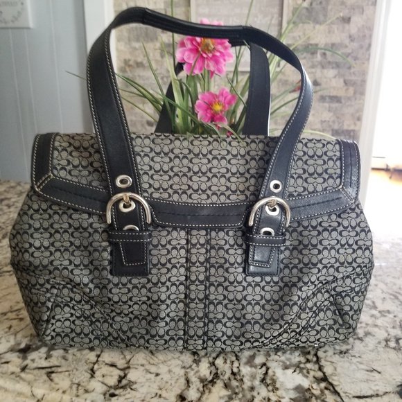 Coach Handbags - Coach Gray Black Canvas Satchel